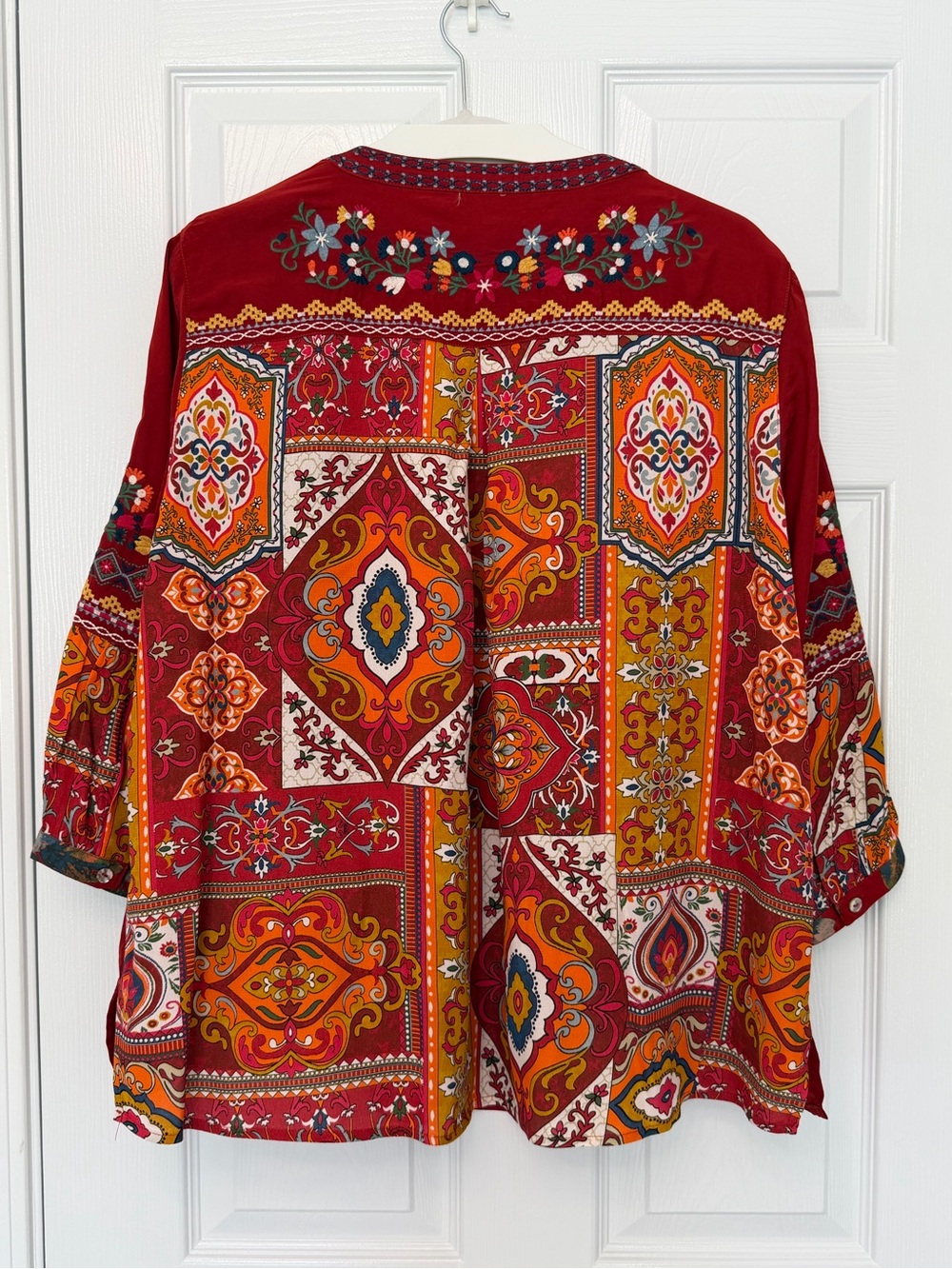 John Mark Embroidered Multi Patch Boho Tunic Blouse Dark Spice L - Picture 4 of 15